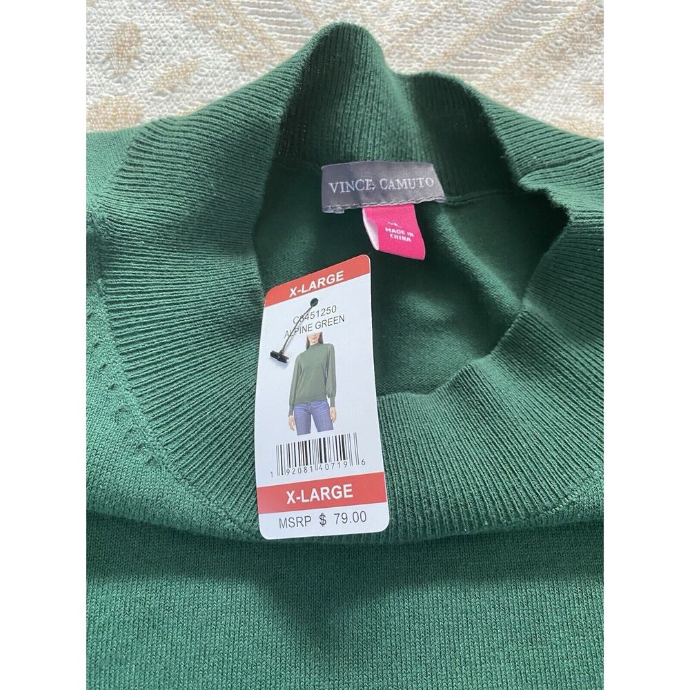 NWT Vince Camuto Cece Sz XL Green Wms Mock Neck Clip Dot Sheer Balloon Slv Swtr - Picture 5 of 11